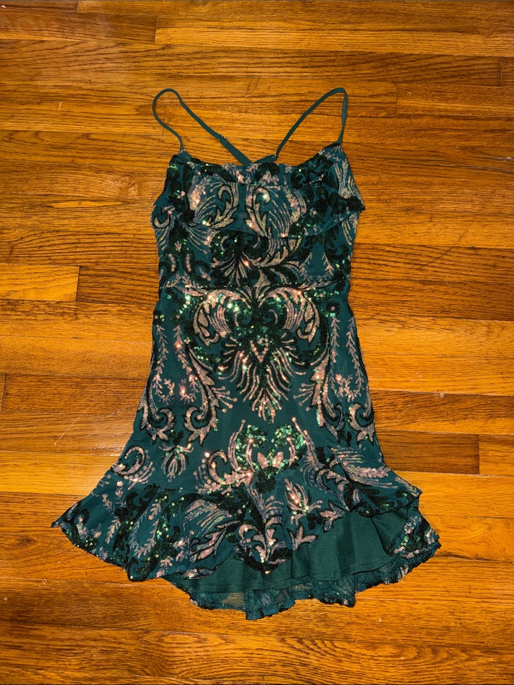 Woman’s Teal Sequin Ruffle Party Dress